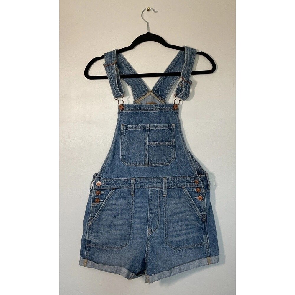 American Eagle Tomgirl Shorall Blue Denim Overalls Size Small Distressed Size S